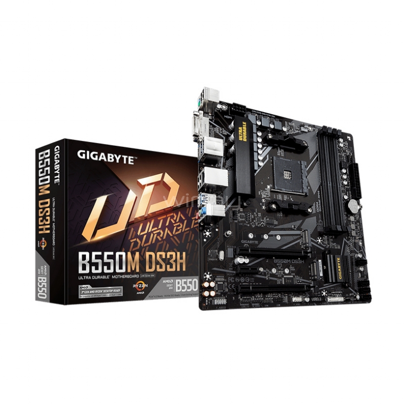 Placa Madre Gigabyte B550M DS3H Ultra Durable (AM4, DDR4 2133/4400MHz, M.2, RGB, MicroATX)