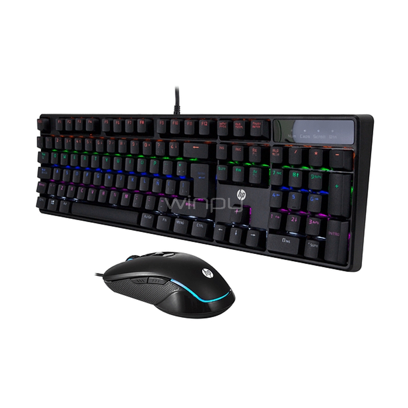 Kit Teclado y Mouse Gamer HP GM200 (Mecánico, DPI Ajustable, RGB, Español)