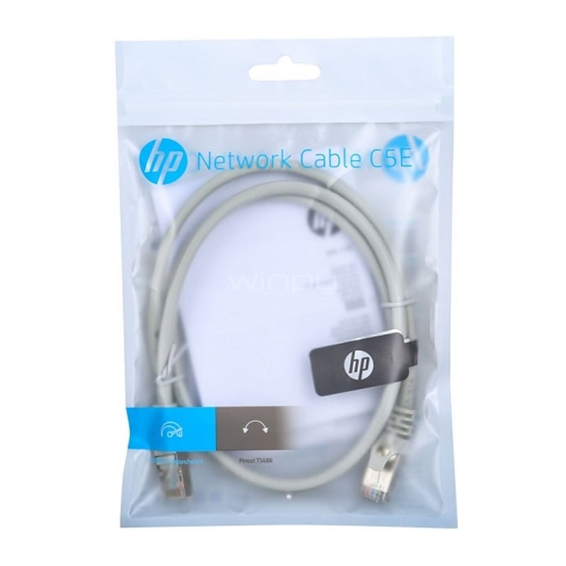 Cable de Red HP RJ-45 CAT 5E (2 Metros, Gris)