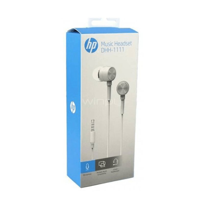 Audífonos HP Music DHH-1111 In Ear (Jack 3.5mm, Blanco/Metal)