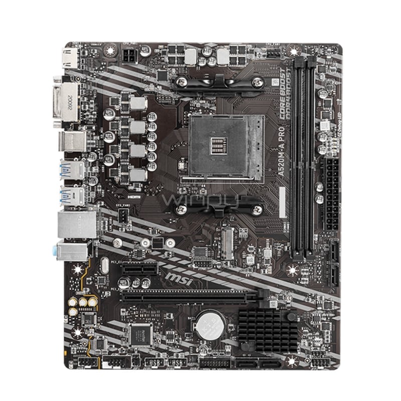 Placa Madre MSI A520M-A PRO (AM4, DDR4 1866/3200 MHz, M.2, MicroATX)
