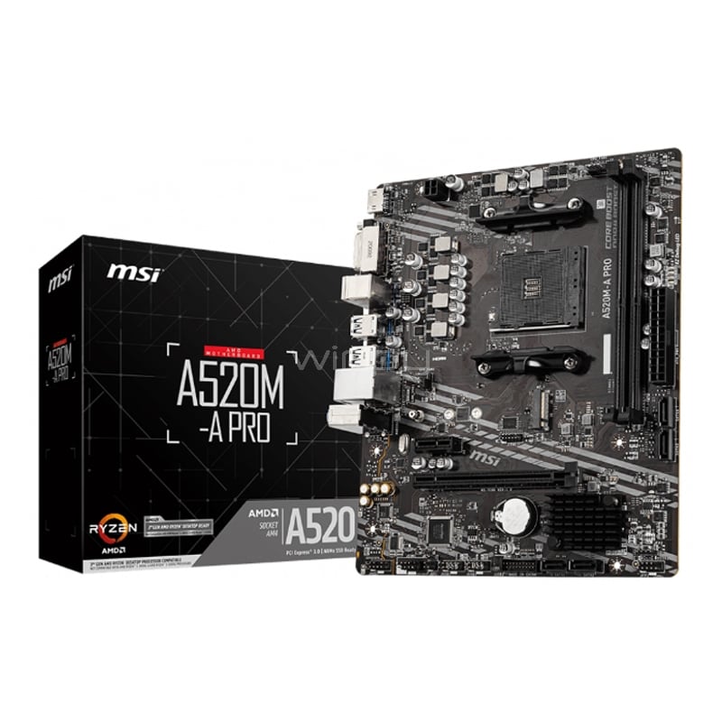 Placa Madre MSI A520M-A PRO (AM4, DDR4 1866/3200 MHz, M.2, MicroATX)