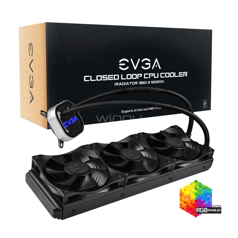 Refrigeración Líquida AIO EVGA CLC de 360mm (Intel-AMD, Bomba RGB, 3x120mm PWM)