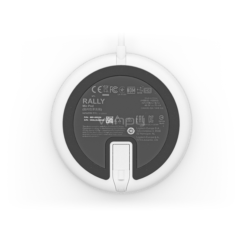 Micrófono Logitech Rally Mic Pod (Radio de 4.5 Metros, Blanco)