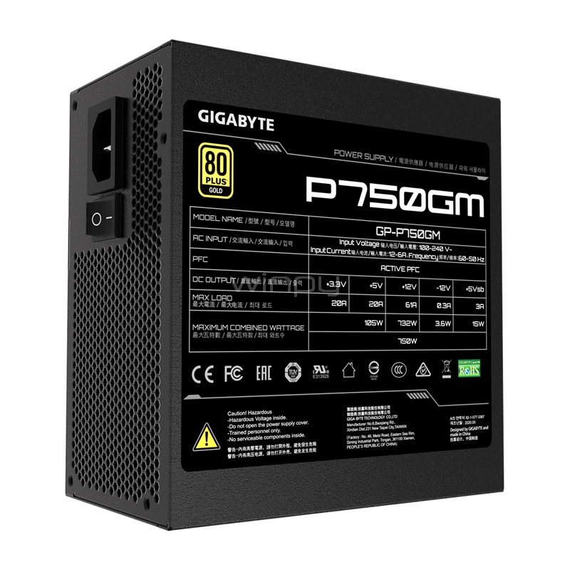 fuente de poder gigabyte p750gm de 750w (full modular, certificada 80+ gold)