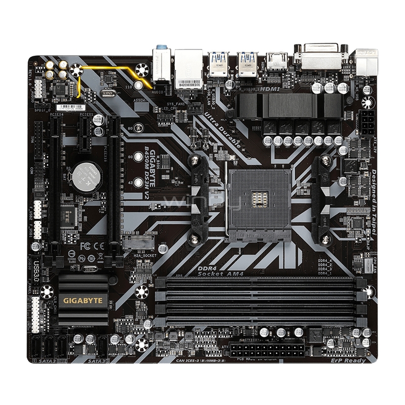 Placa Madre Gigabyte B450M DS3H V2 (AM4, DDR4, 2133/3600 MHz, M.2, RGB, MicroATX)