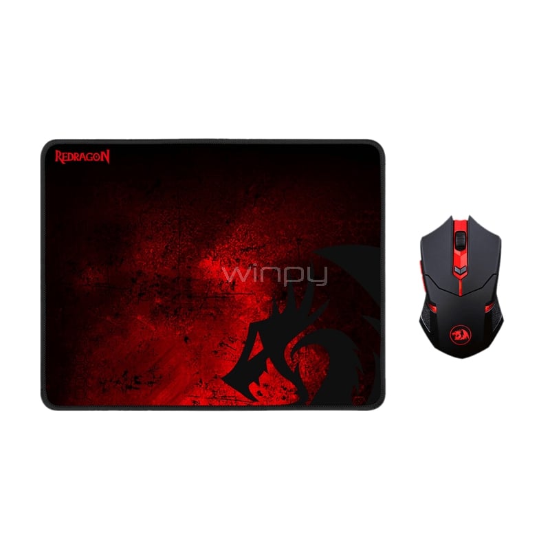 Kit Gamer Redragon Mouse M601+ MousePad (Receptor USB, 2400dpi, Negro/Rojo)