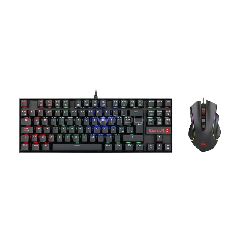 Kit Gamer Redragon Teclado Mecánico K552 + Mouse M602A Griffin (RGB, USB, Negro)