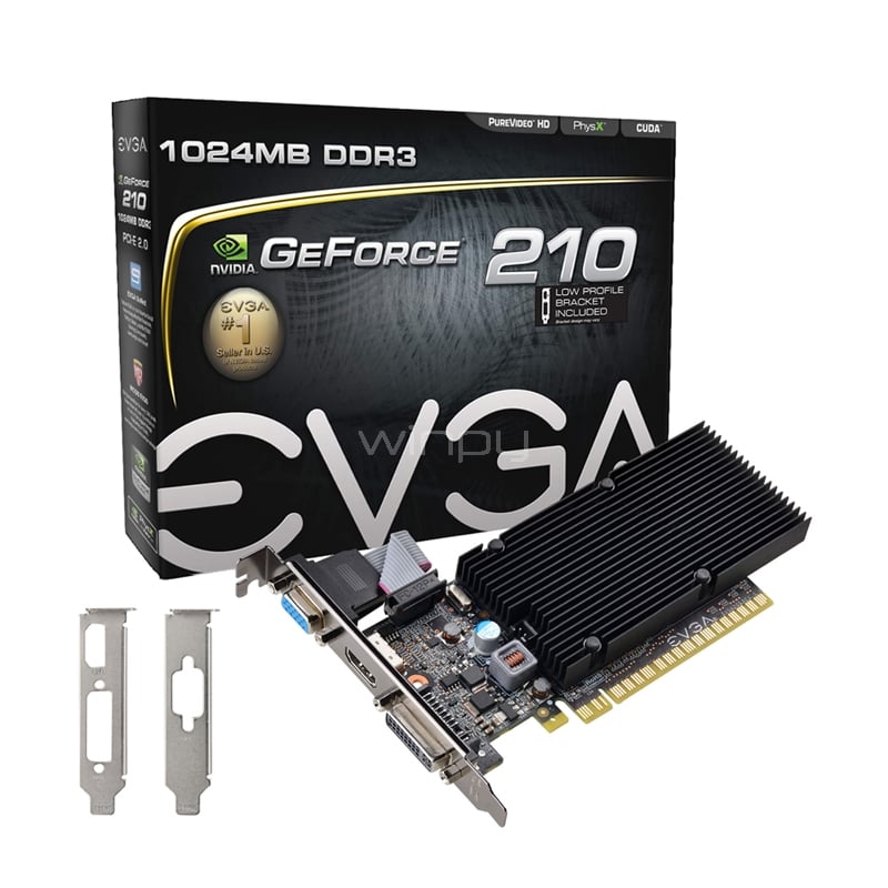 Tarjeta de Video EVGA Nvidia GeForce 210 de 1GB DDR3 (Perfil Bajo)