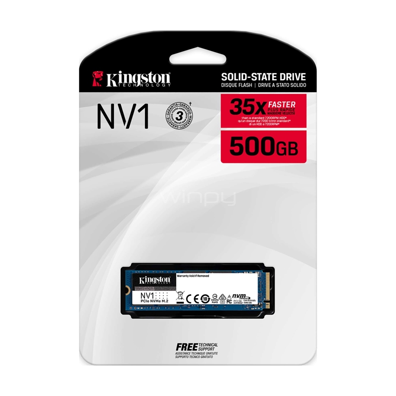 Unidad de Estado Sólido Kingston SSD de 500GB (NVMe, M.2 2280, 2100/1700 MB/s)