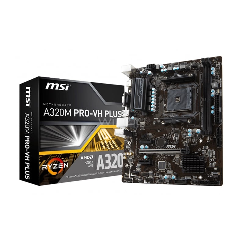 Placa Madre MSI A320M PRO-VH PLUS (AM4, DDR4 1866/3200Mhz, Micro-ATX)