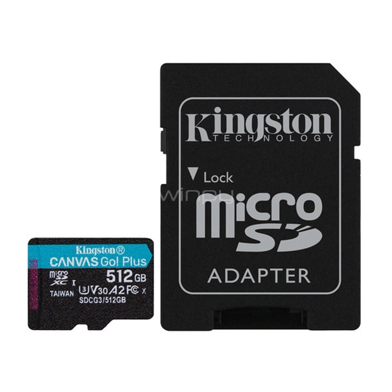 Kingston SDCG3/512GB Tarjeta microSD 512GB microSDXC Canvas Go Plus 170R A2 U3 V30 Con adaptador SD 