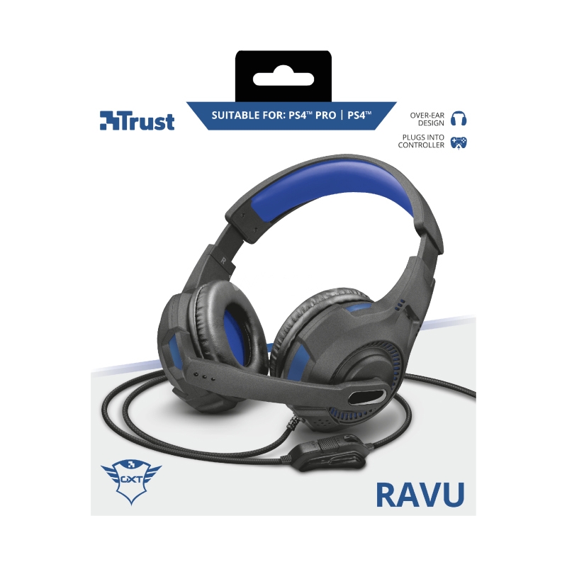 Audífonos Gamer Trust GXT 307B Ravu para PS4/ PS5 (Jack 3.5mm, Negro/Azul)