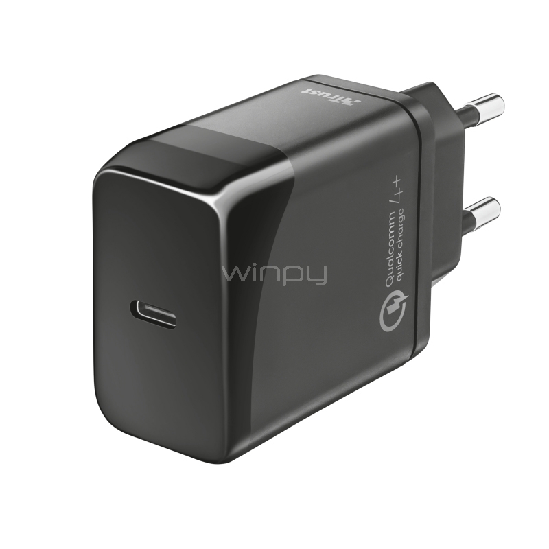 Cargador Trust Velox18 Advanced Ultra-Rápido USB-C (18W, PD 3.0, QC4+, Negro)