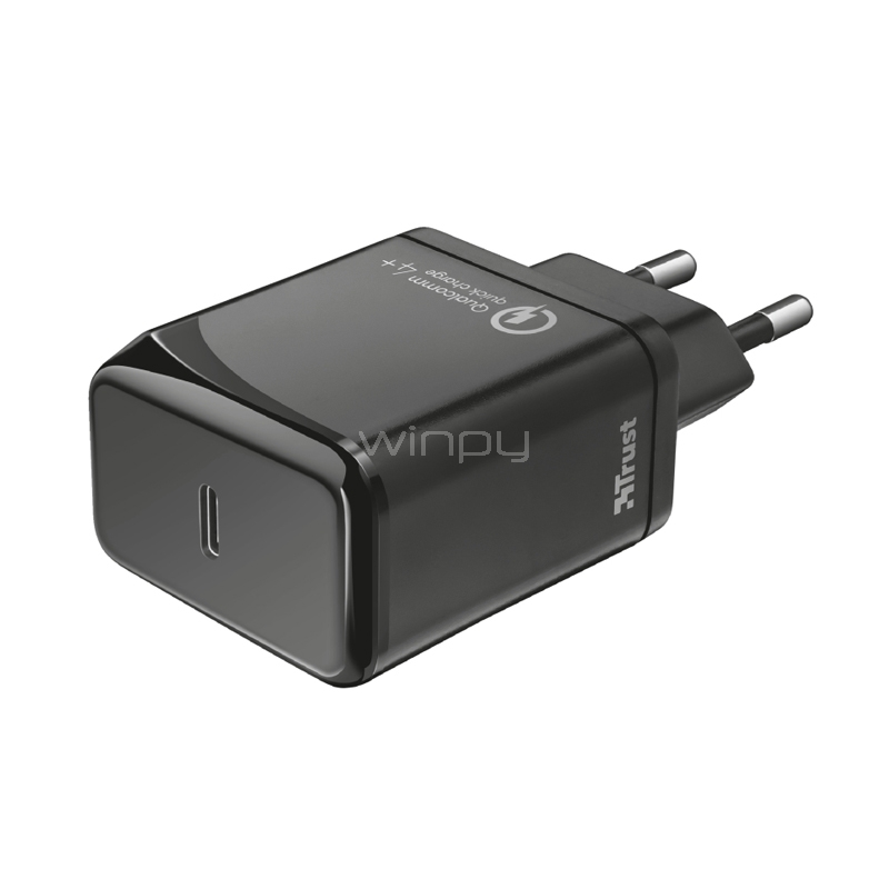 Cargador Trust Velox18 Advanced Ultra-Rápido USB-C (18W, PD 3.0, QC4+, Negro)