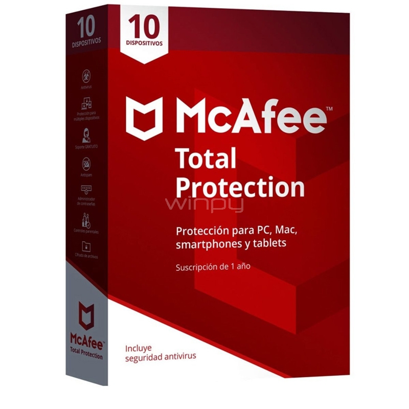 Licencia McAfee Total Protection (10 Dispositivos, 1 Año)