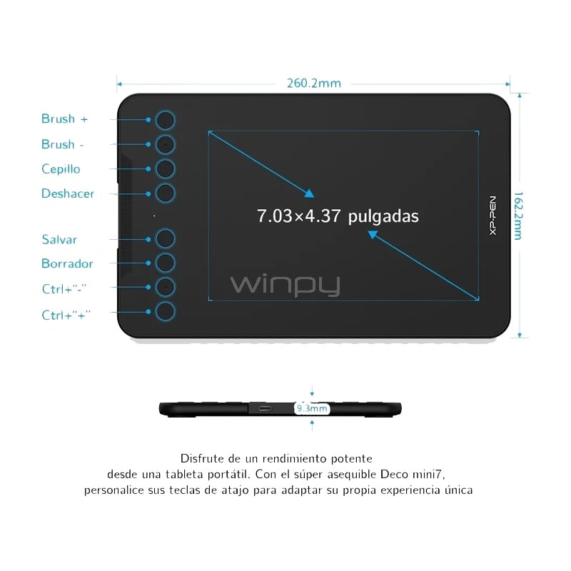 Tableta Digitalizadora XP-Pen Deco mini7W (2,4 GHz, 17.8x11cm, Negro)