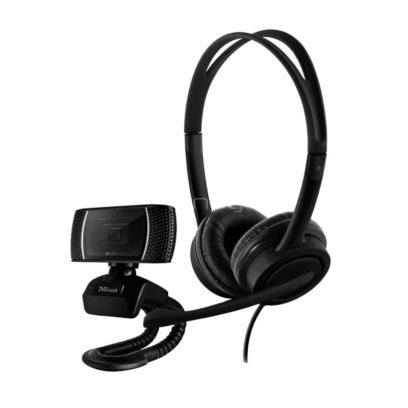 Kit Oficina Webcam + Audífonos Trust Doba (720p, Negro)