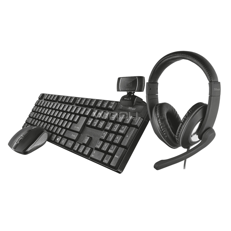 Kit Oficina Trust Qoby (Webcam HD + Audífonos + Teclado + Mouse)