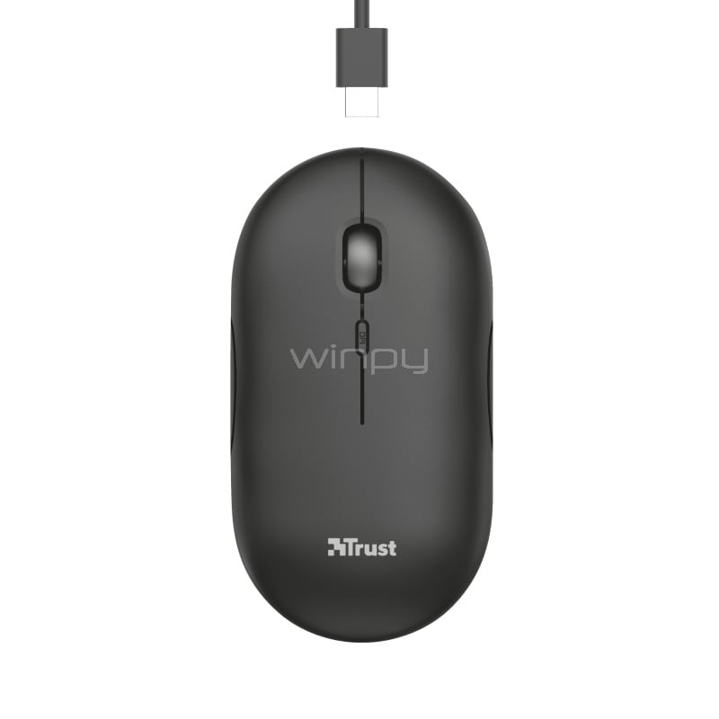 Mouse Trust Puck Inalámbrico (Recargable, Bluetooth/Dongle USB, Negro)
