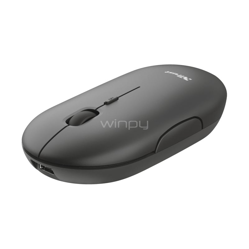 Mouse Trust Puck Inalámbrico (Recargable, Bluetooth/Dongle USB, Negro)