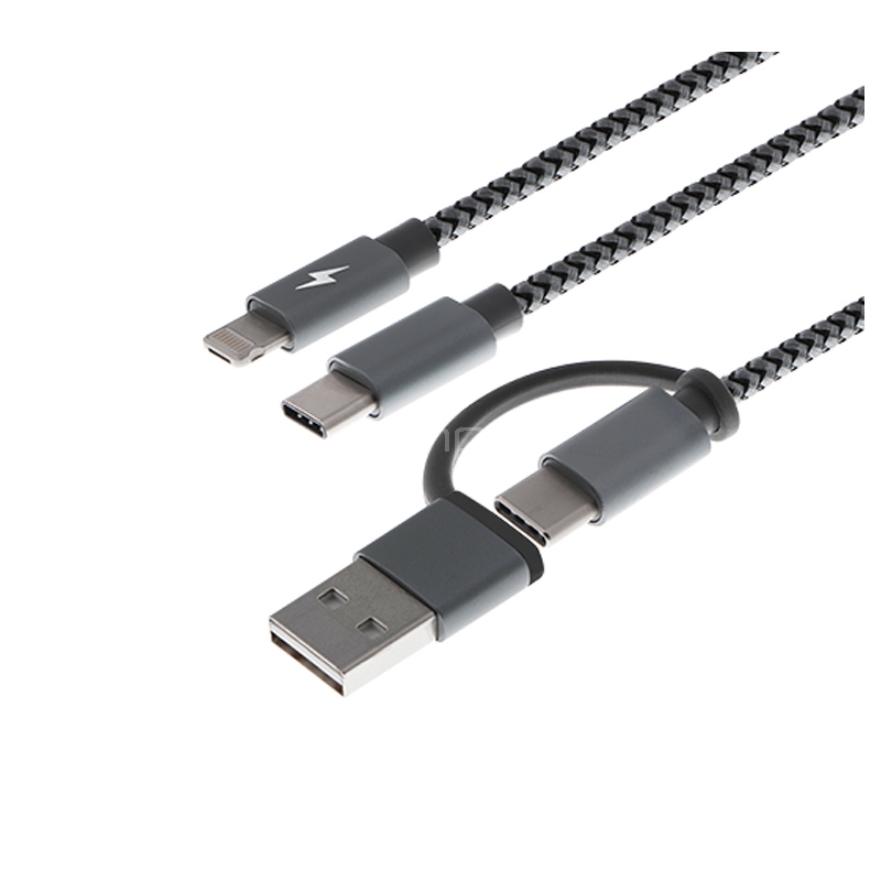 Cable 5 en 1 Xtech para Carga (Micro USB, Lightning, USB-C, Gris)