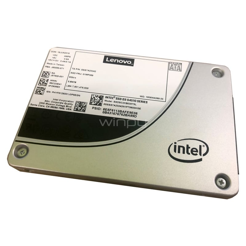 Disco de Estado Sólido Lenovo Intel S4510 Entry de 240GB (Cifrado, Hot-Swap, 2.5“, SATA 6Gb/s, AES de 256 bits)