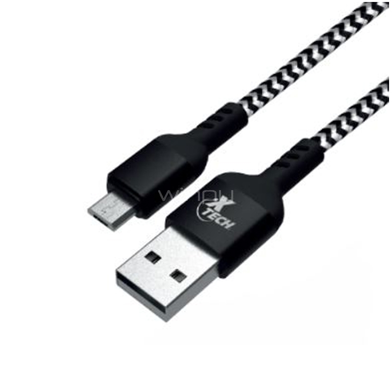 Cable Xtech XTC-366 de USB-A a micro-USB (1.8 Metros, Trenzado, Negro/Blanco)