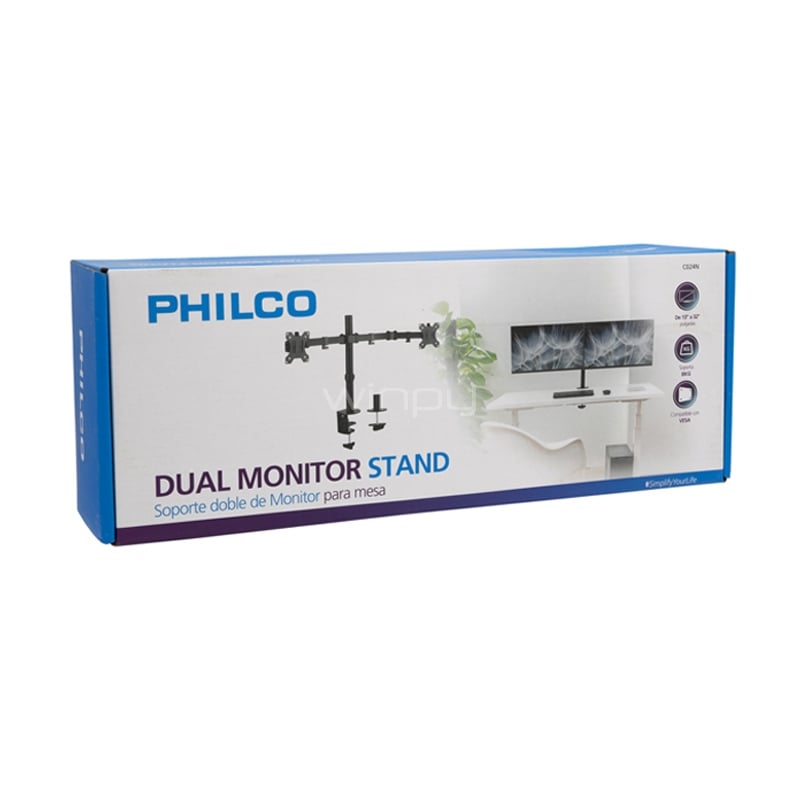 Soporte Philco de Mesa para Monitor (2 Brazos, hasta 8 Kg, 13“ a 32“, Negro)
