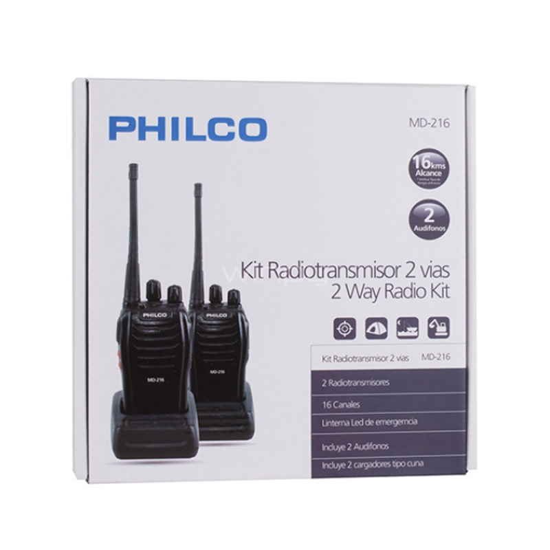 Kit Radiotransmisor Portátil Philco hasta 16kms (16 Canales, Negro)