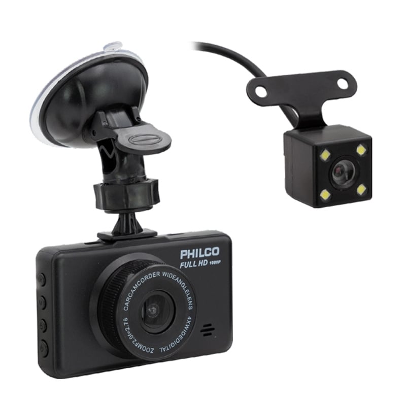 Dash Cam + Cámara Retroceso Philco para Auto (Full HD, Negro)