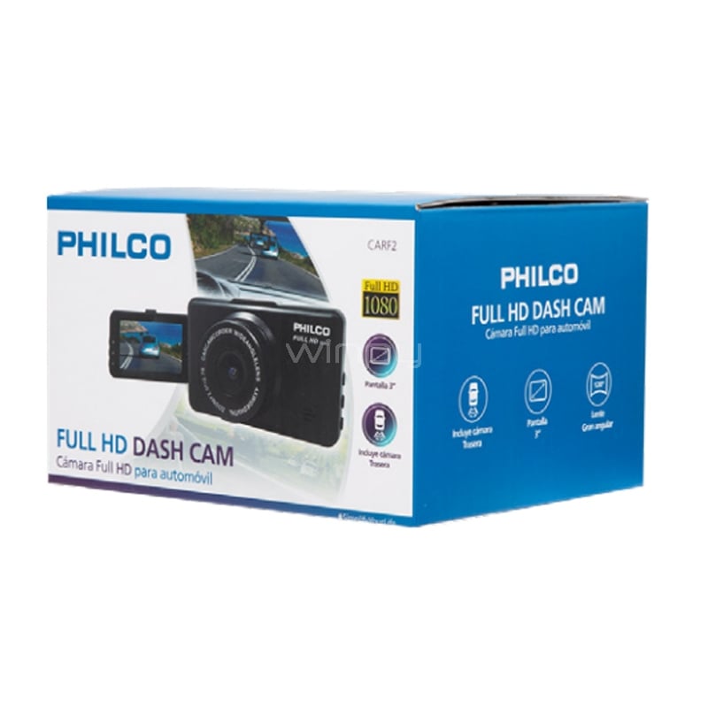 Dash Cam + Cámara Retroceso Philco para Auto (Full HD, Negro)