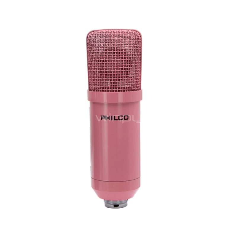 Kit Micrófono Philco Studio (con Soporte+Anti-Pop de 30Hz a 20KHz, Rosado)