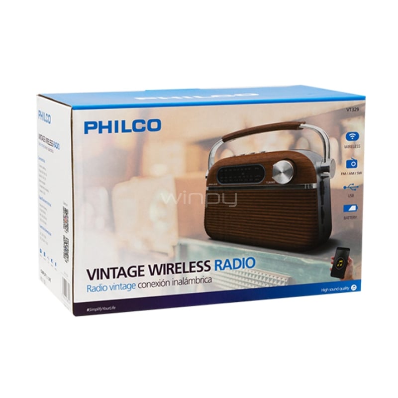 Radio Vintage Philco VT329 FM de 88 a 108 MHz (Puertos USB/ micro SD)