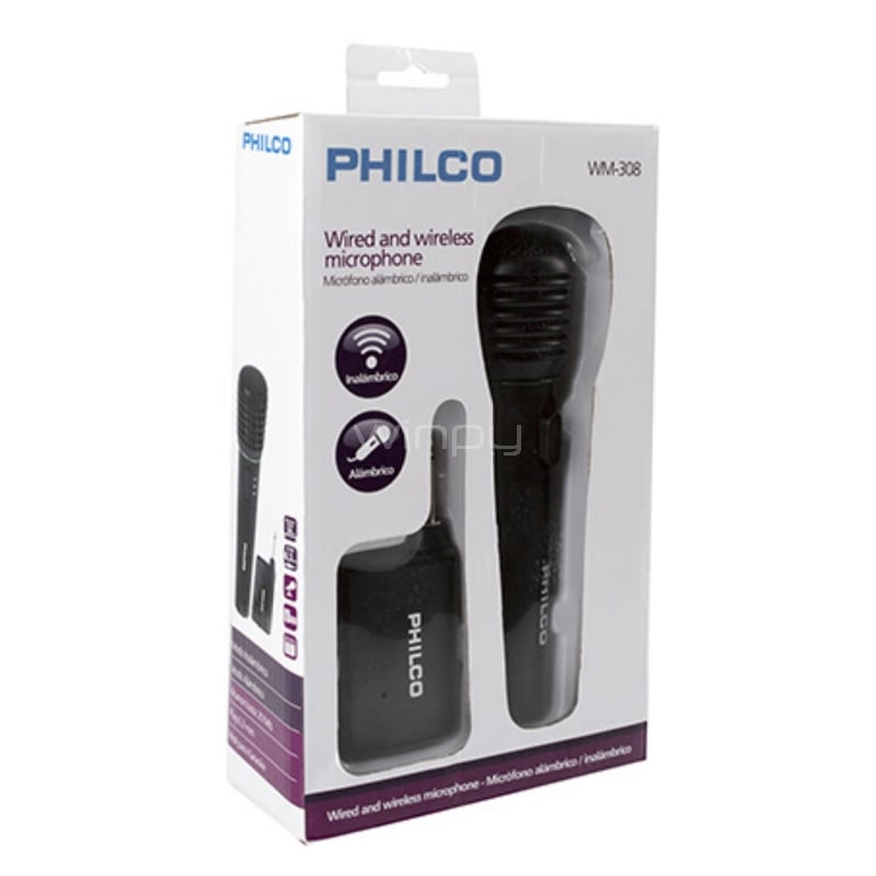 Micrófono Philco WM-308 2 en 1 (Plug 6.5/VHF, Negro)