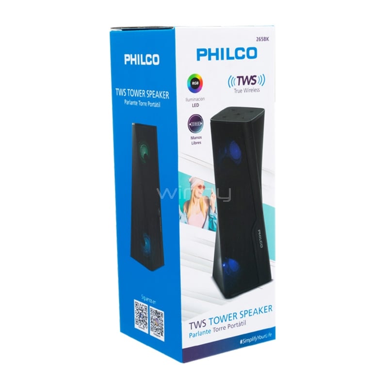 Parlante Philco Tower TWS (Bluetooth, RGB, Puerto USB/Jack 3.5mm)