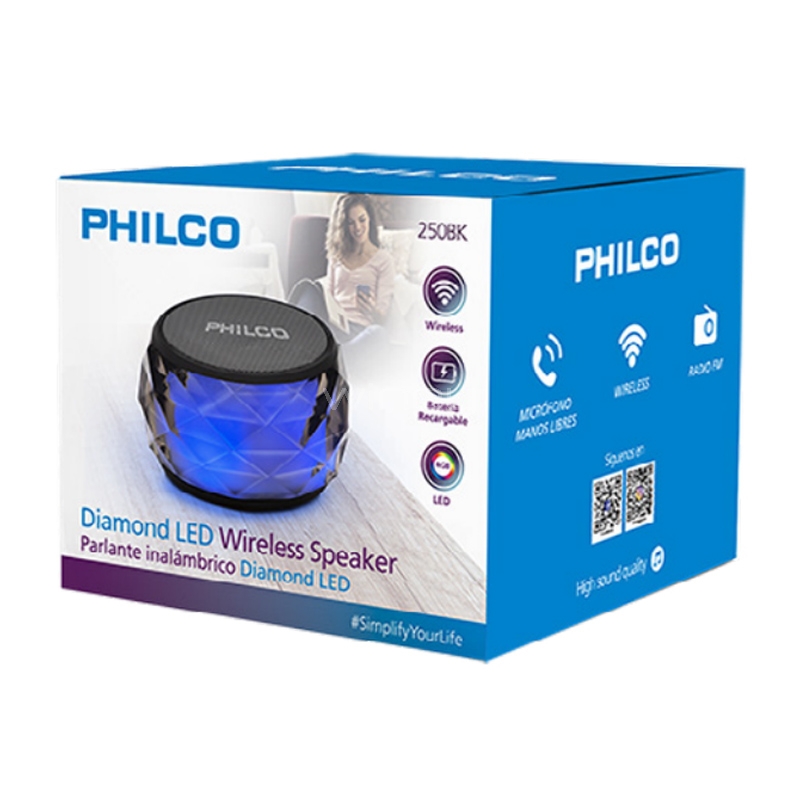 Parlante Philco 250BK Diamond RGB (5w, Bluetooth, FM)