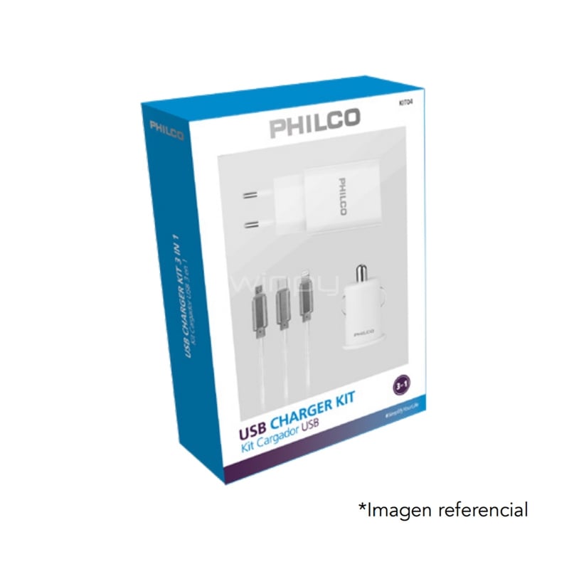 Kit Cargadores Philco con cable 3 en 1 (para Auto, Carga Rápida)