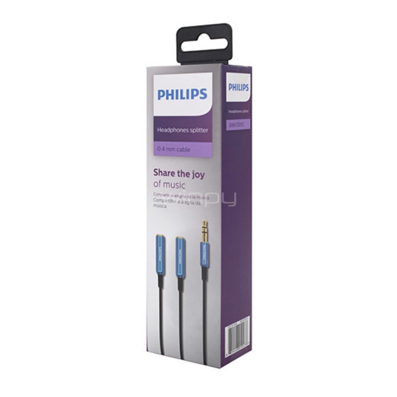 Cable Splitter Philips Auxiliar (0.4 mts, Jack 3.5mm)