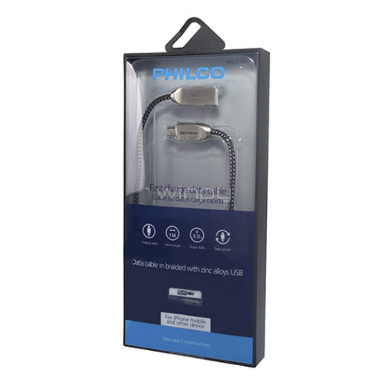 Cable Philco Lightning (1 Metro, Negro/Gris)