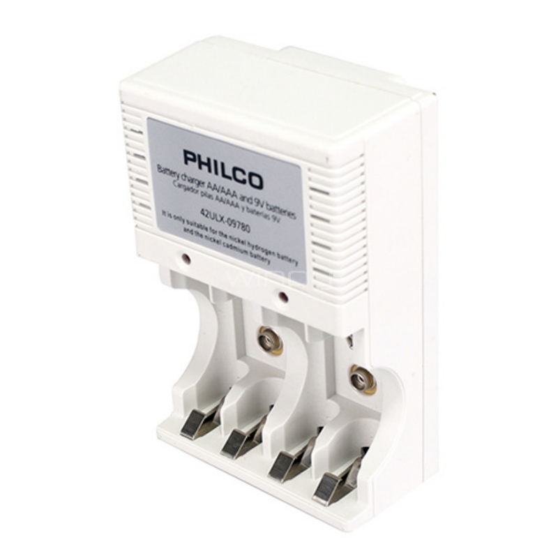 cargador philco para aa / aaa / 9v (hasta 4 pilas recargables, incluye pilas aa)