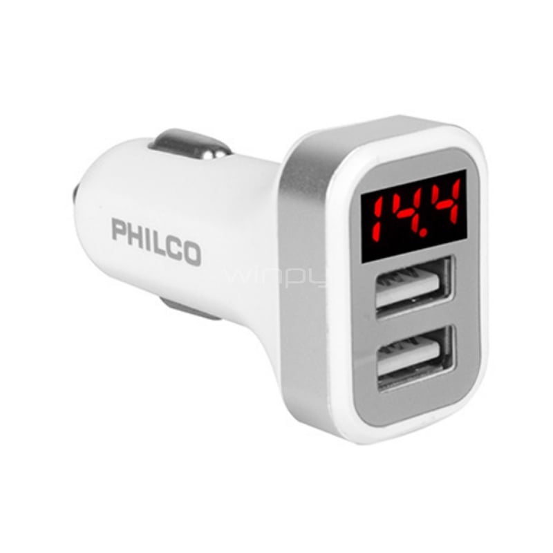Cargador Philco para Auto con Pantalla (USB x2, Blanco)