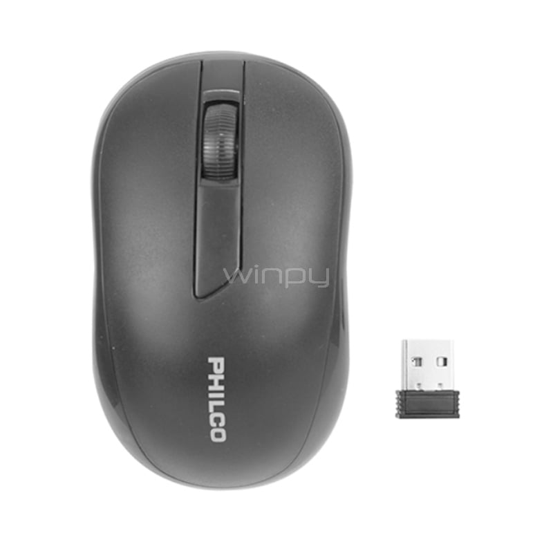Mouse Philco inalámbrico (Dongle USB, Negro)