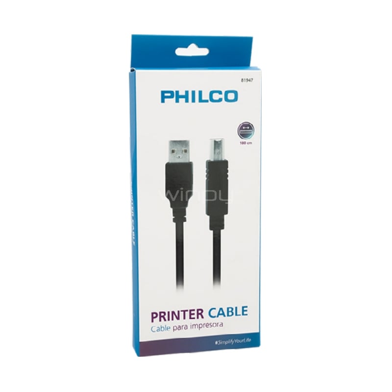 Cable Philco AMBM para Impresora (1.8 mts, hasta 480dp, Negro)