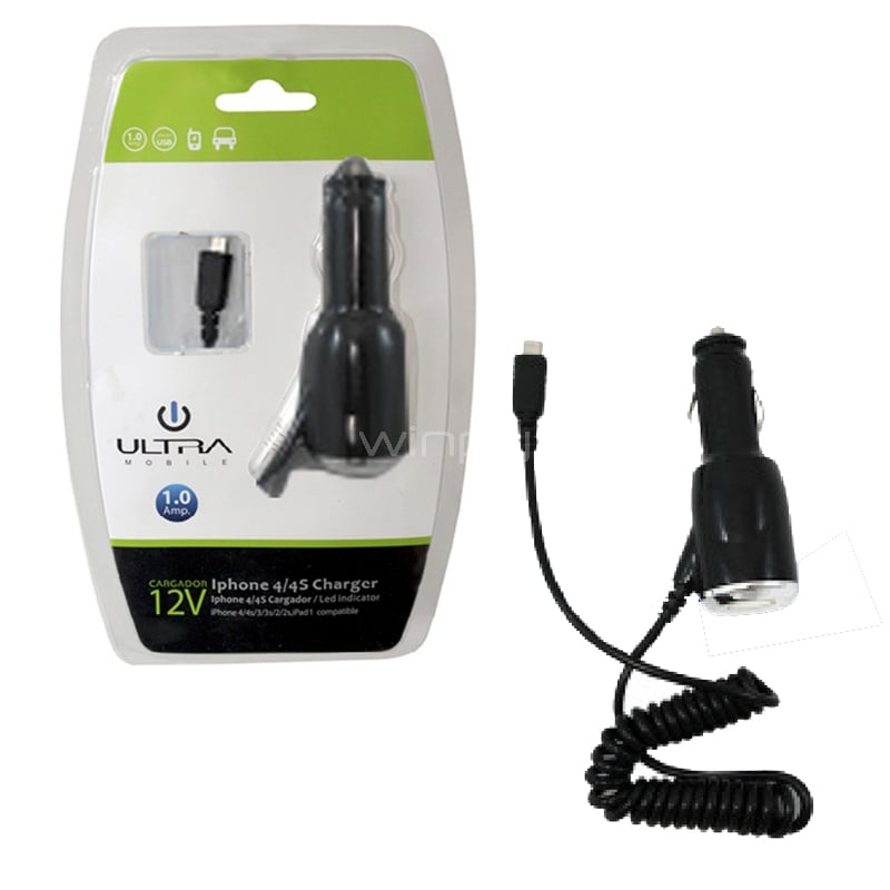 Cargador Ultra para Auto con Cable microUSB (12V, USB, Negro)