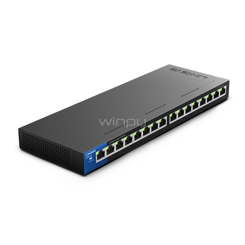 Switch Linksys LGS116 Gigabit de 16 puertos (1000 Mbps, AC 100/230 V, QoS)