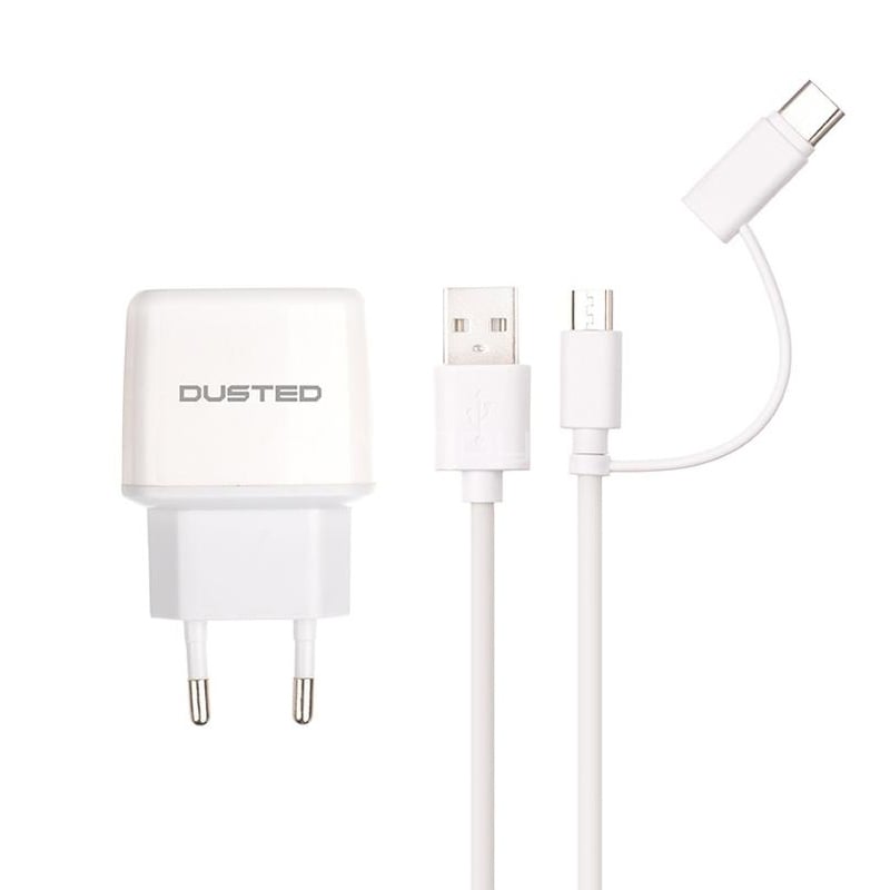 Cargador Dusted 2n1 de 12W (microUSB/USB-C, Blanco)