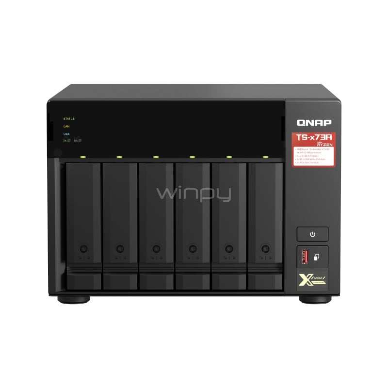 Servidor NAS QNAP TS-673A con 6 bahías (Ryzen V1500B, 8GB RAM, RJ45 2.5GbE, Torre)