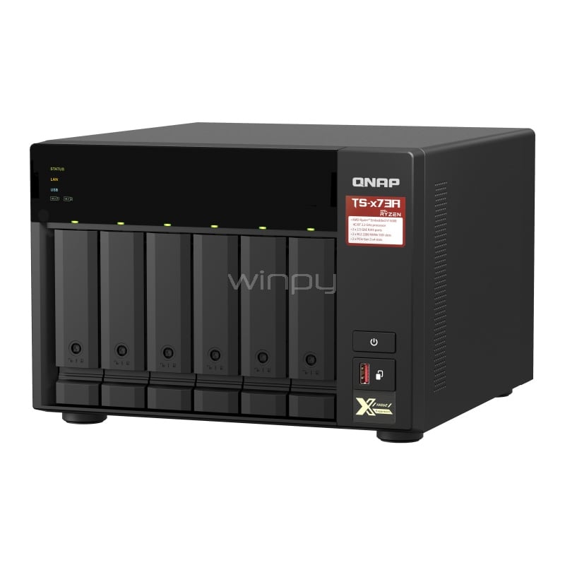 Servidor NAS QNAP TS-673A con 6 bahías (Ryzen V1500B, 8GB RAM, RJ45 2.5GbE, Torre)