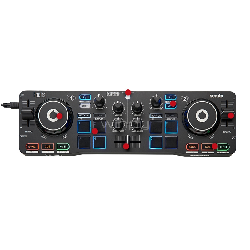 Controlador Hercules DJ Control Starlight RGB (Salida 3.5mm, 4 pads x 4 modos)